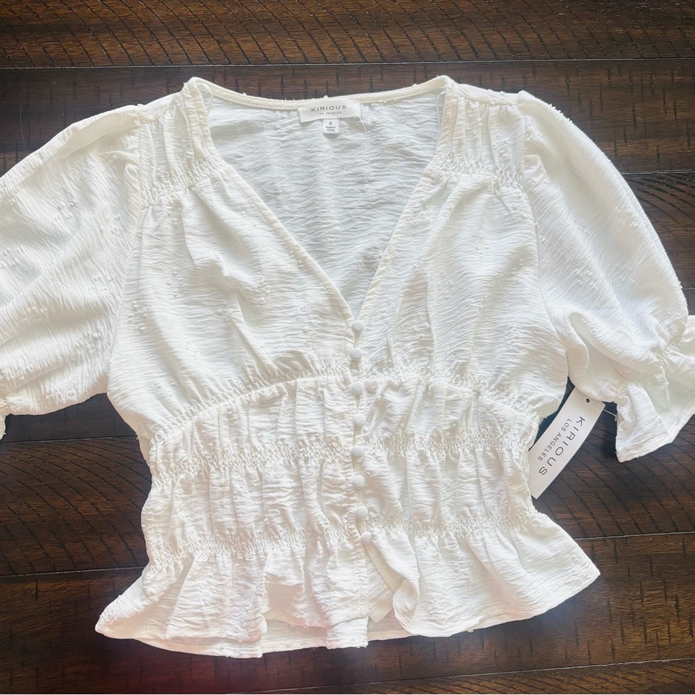 Reformation Ivory Textured Blouse